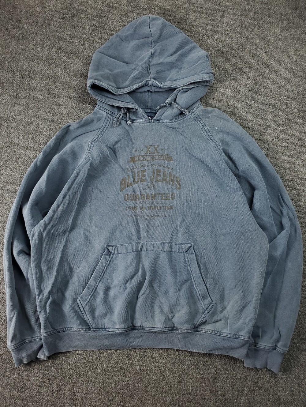 Vintage 90s Gap Hoodie Mens Large Blue Jeans Graphic Faded Pullover Sweatshirt - Picture 2 of 8